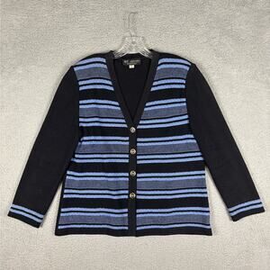 St John Collection Jacket Women’s 12 Blue Striped Cardigan Luxury Preppy Flaws